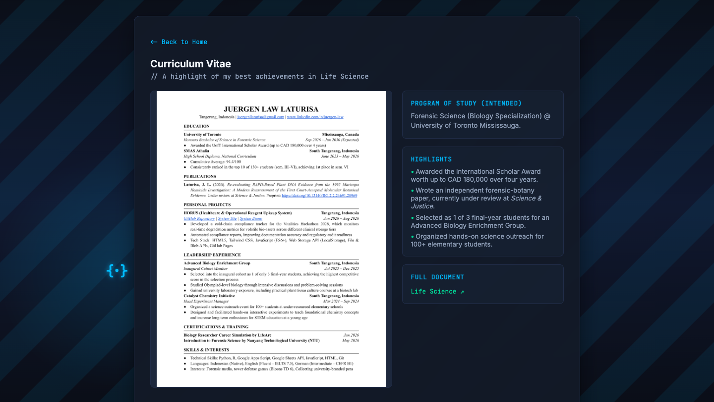 Interactive Digital Portfolio Website Preview 2 for Juergen Law Laturisa